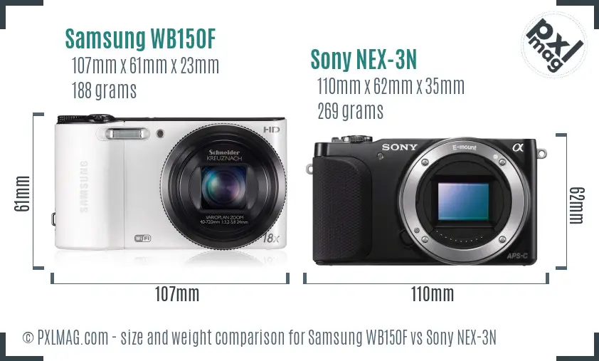 Samsung WB150F vs Sony NEX-3N size comparison