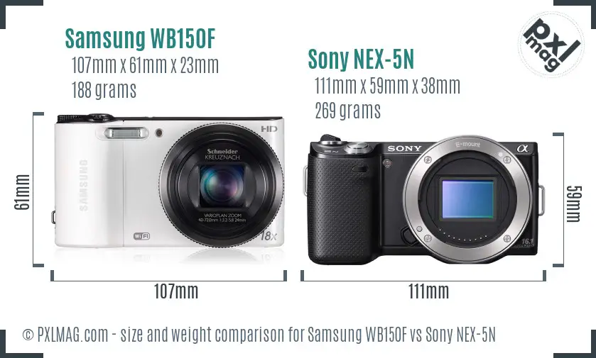 Samsung WB150F vs Sony NEX-5N size comparison