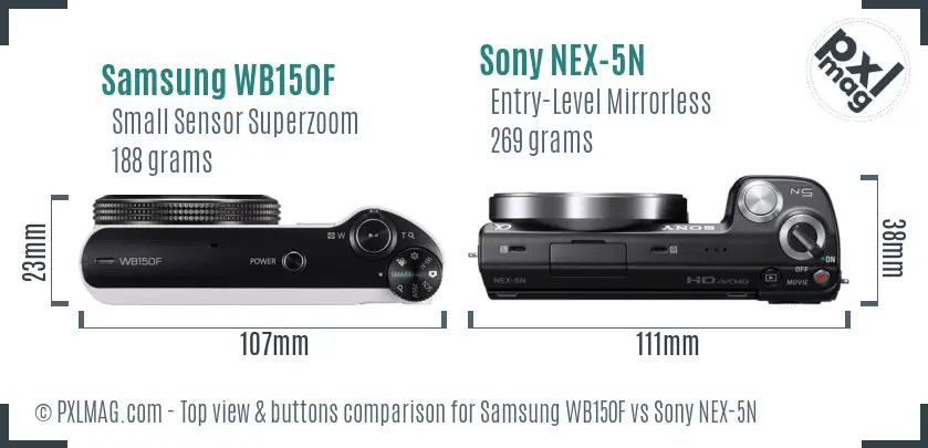 Samsung WB150F vs Sony NEX-5N top view buttons comparison