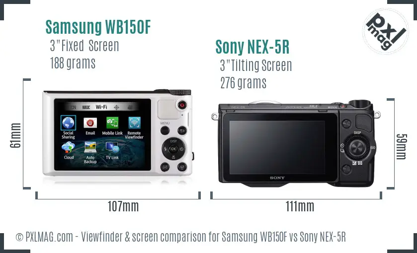 Samsung WB150F vs Sony NEX-5R Screen and Viewfinder comparison