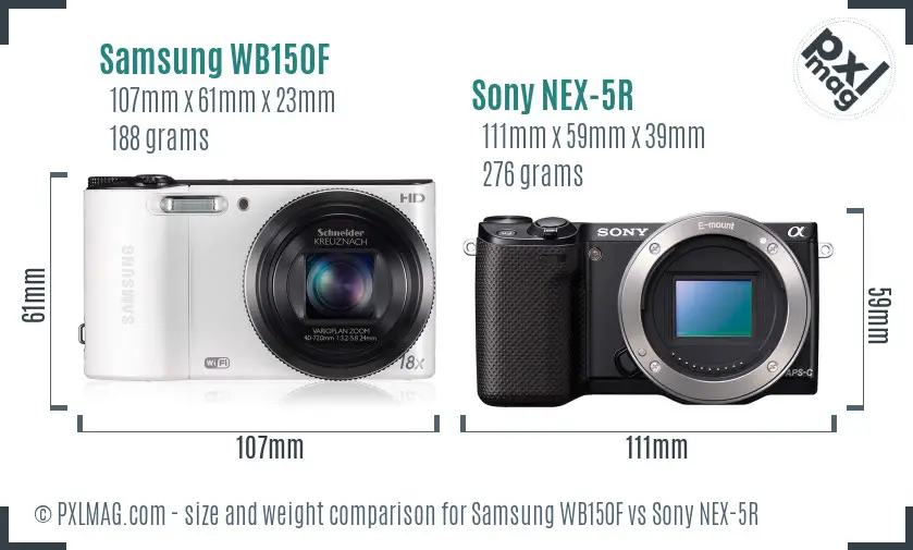 Samsung WB150F vs Sony NEX-5R size comparison