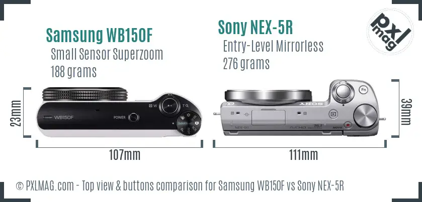 Samsung WB150F vs Sony NEX-5R top view buttons comparison