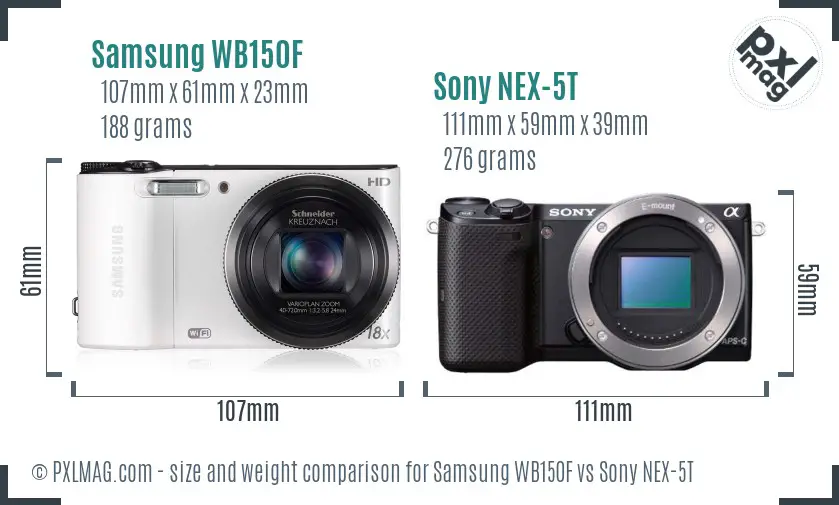 Samsung WB150F vs Sony NEX-5T size comparison