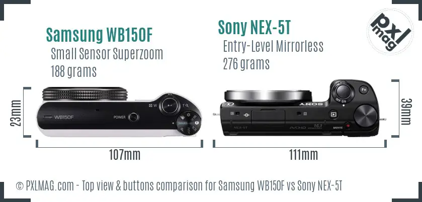 Samsung WB150F vs Sony NEX-5T top view buttons comparison