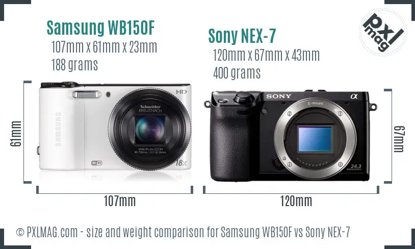 Samsung WB150F vs Sony NEX-7 size comparison Samsung WB150F vs Sony NEX-7 size comparison
