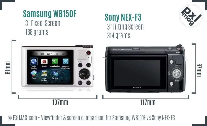 Samsung WB150F vs Sony NEX-F3 Screen and Viewfinder comparison