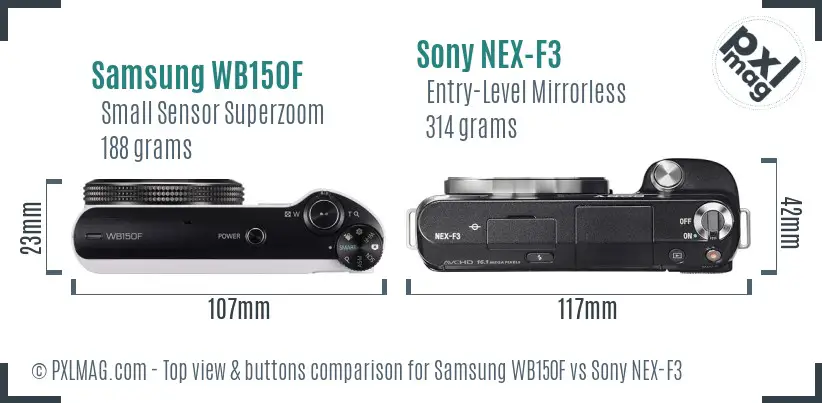 Samsung WB150F vs Sony NEX-F3 top view buttons comparison