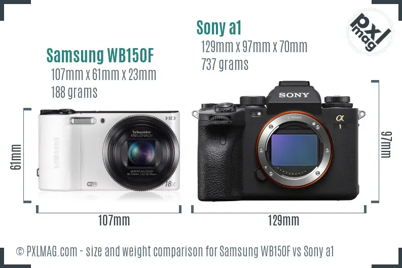 Samsung WB150F vs Sony a1 size comparison