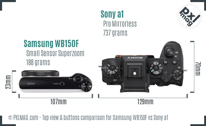 Samsung WB150F vs Sony a1 top view buttons comparison