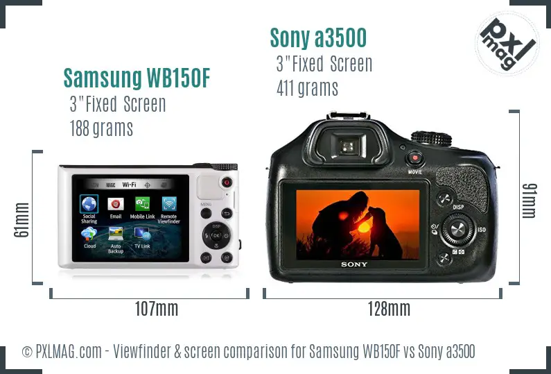 Samsung WB150F vs Sony a3500 Screen and Viewfinder comparison