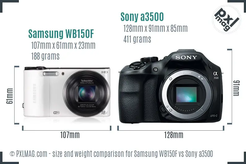 Samsung WB150F vs Sony a3500 size comparison