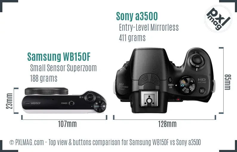 Samsung WB150F vs Sony a3500 top view buttons comparison