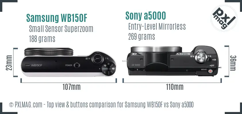 Samsung WB150F vs Sony a5000 top view buttons comparison