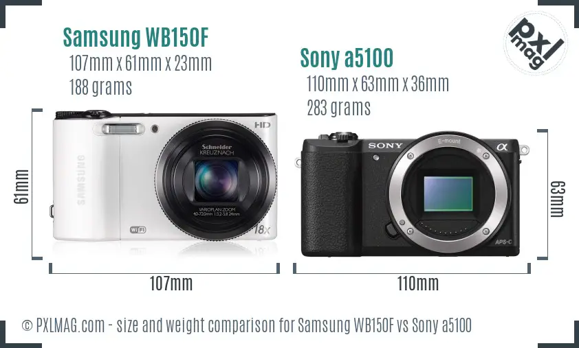 Samsung WB150F vs Sony a5100 size comparison
