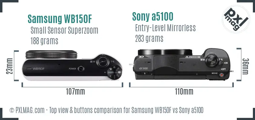 Samsung WB150F vs Sony a5100 top view buttons comparison