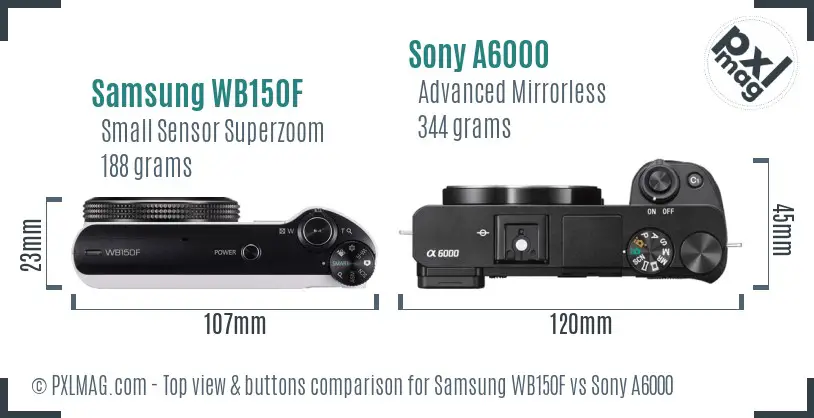 Samsung WB150F vs Sony A6000 top view buttons comparison