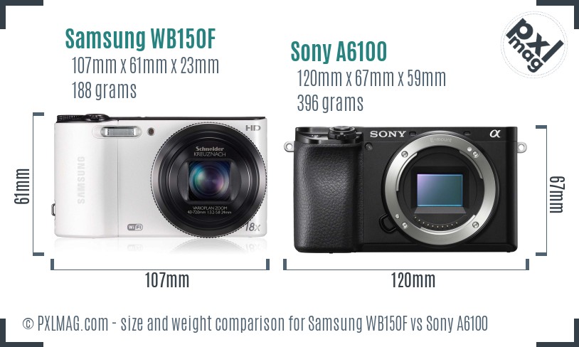 Samsung WB150F vs Sony A6100 size comparison