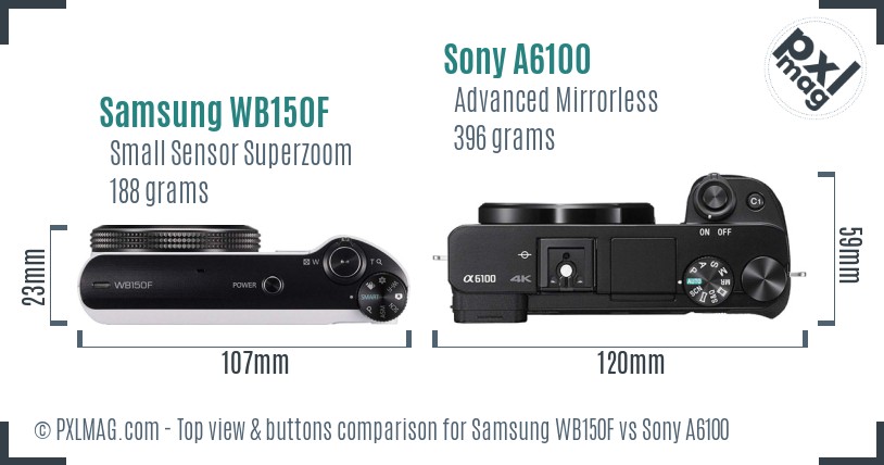 Samsung WB150F vs Sony A6100 top view buttons comparison