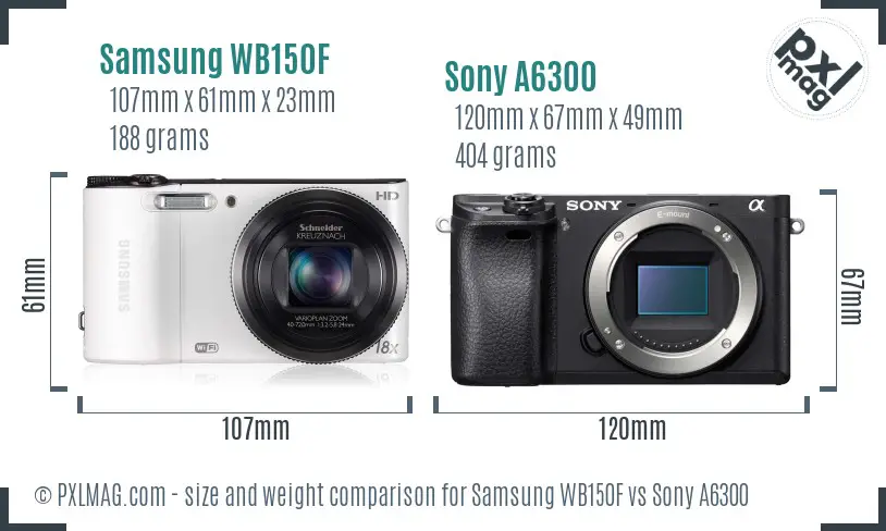 Samsung WB150F vs Sony A6300 size comparison