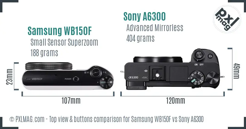 Samsung WB150F vs Sony A6300 top view buttons comparison