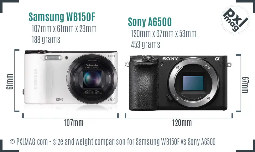 Samsung WB150F vs Sony A6500 size comparison