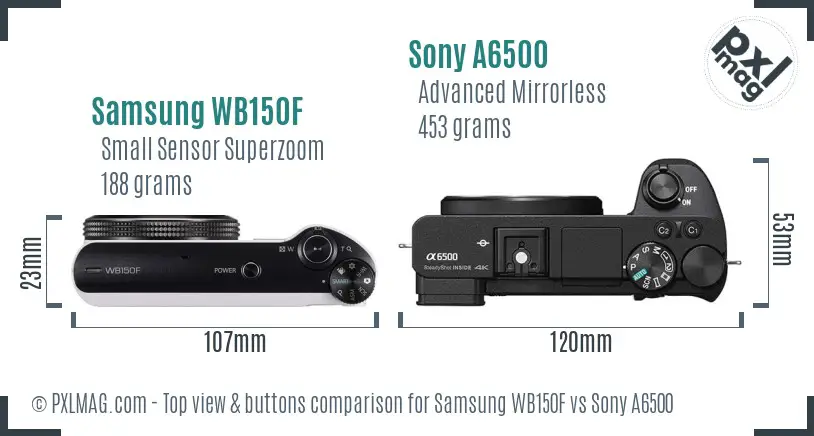 Samsung WB150F vs Sony A6500 top view buttons comparison