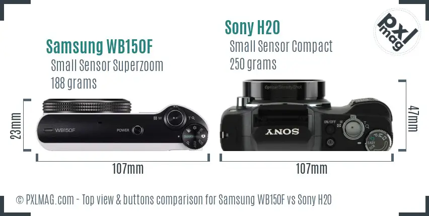 Samsung WB150F vs Sony H20 top view buttons comparison