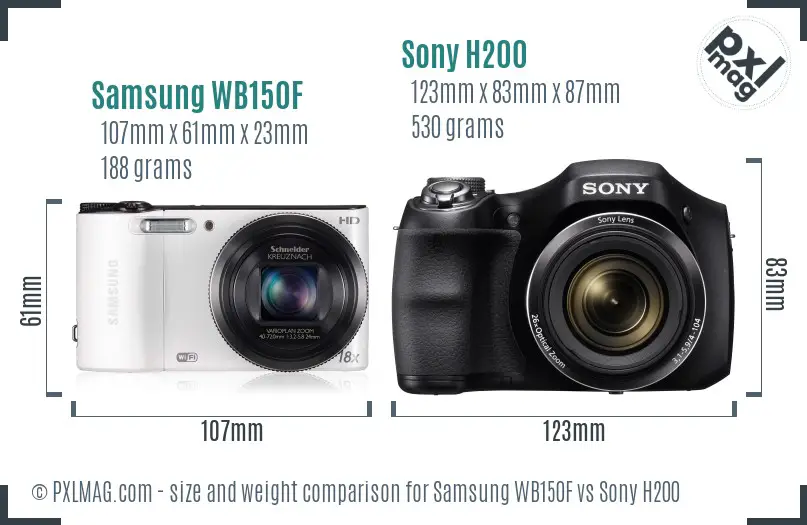 Samsung WB150F vs Sony H200 size comparison