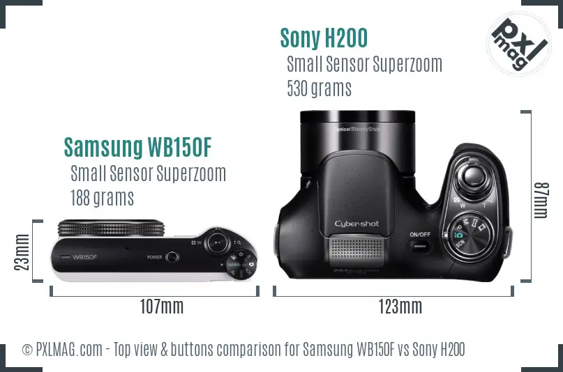 Samsung WB150F vs Sony H200 top view buttons comparison