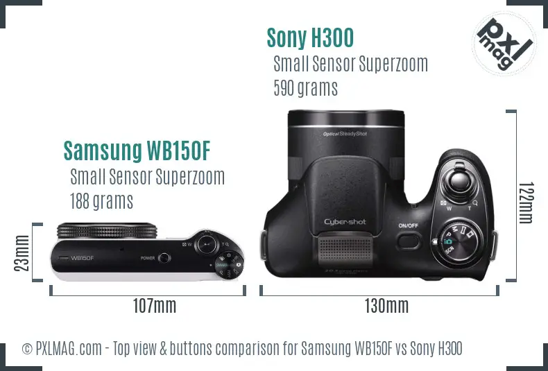 Samsung WB150F vs Sony H300 top view buttons comparison Samsung WB150F vs Sony H300 top view buttons comparison