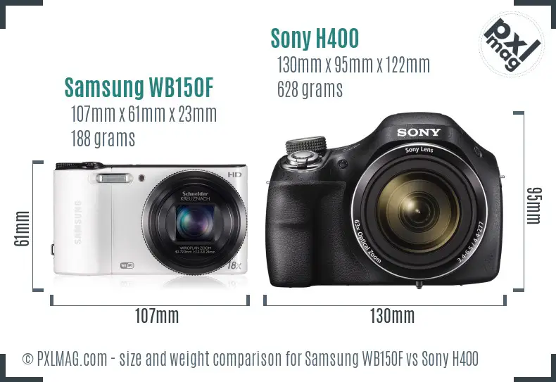 Samsung WB150F vs Sony H400 size comparison