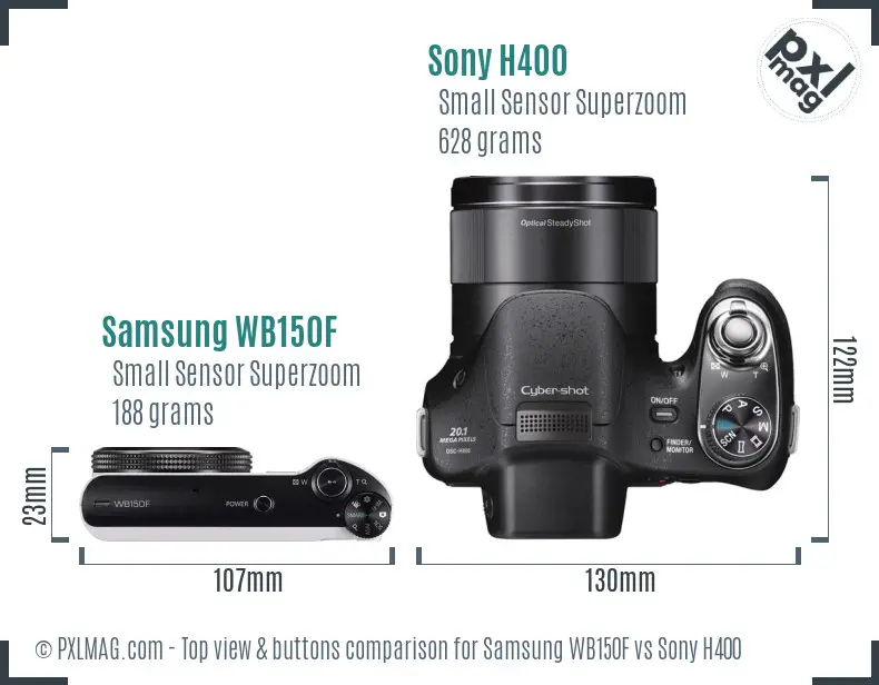 Samsung WB150F vs Sony H400 top view buttons comparison