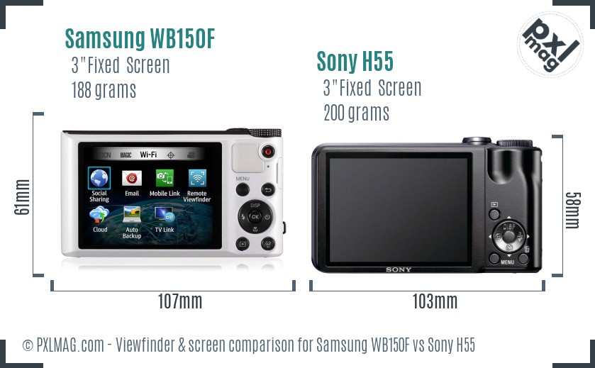 Samsung WB150F vs Sony H55 Screen and Viewfinder comparison