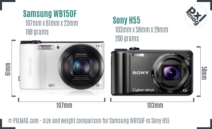 Samsung WB150F vs Sony H55 size comparison Samsung WB150F vs Sony H55 size comparison