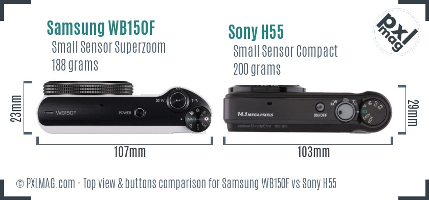 Samsung WB150F vs Sony H55 top view buttons comparison