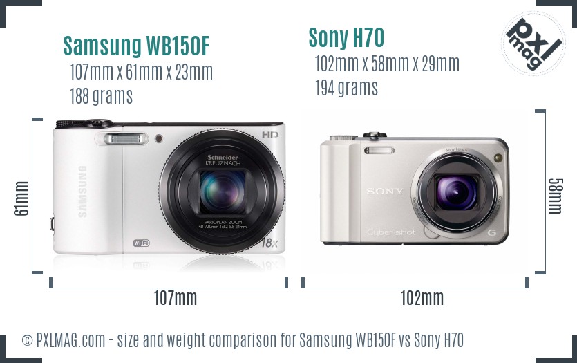 Samsung WB150F vs Sony H70 size comparison