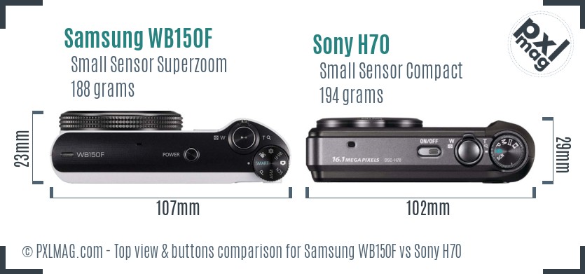 Samsung WB150F vs Sony H70 top view buttons comparison