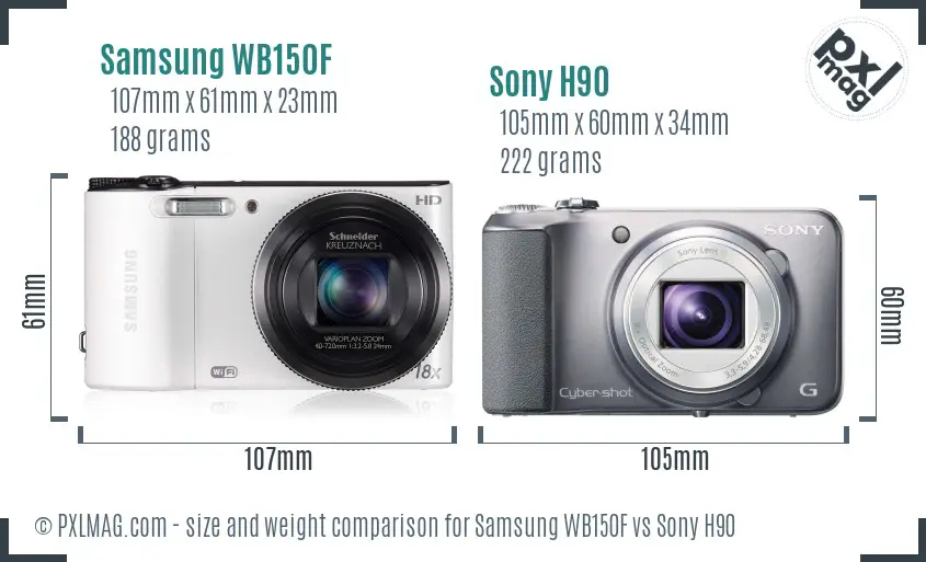 Samsung WB150F vs Sony H90 size comparison