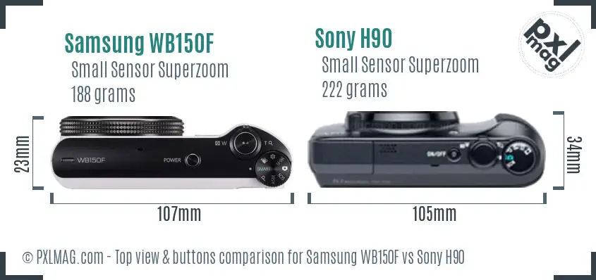 Samsung WB150F vs Sony H90 top view buttons comparison