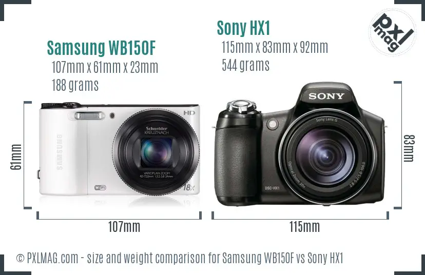 Samsung WB150F vs Sony HX1 size comparison