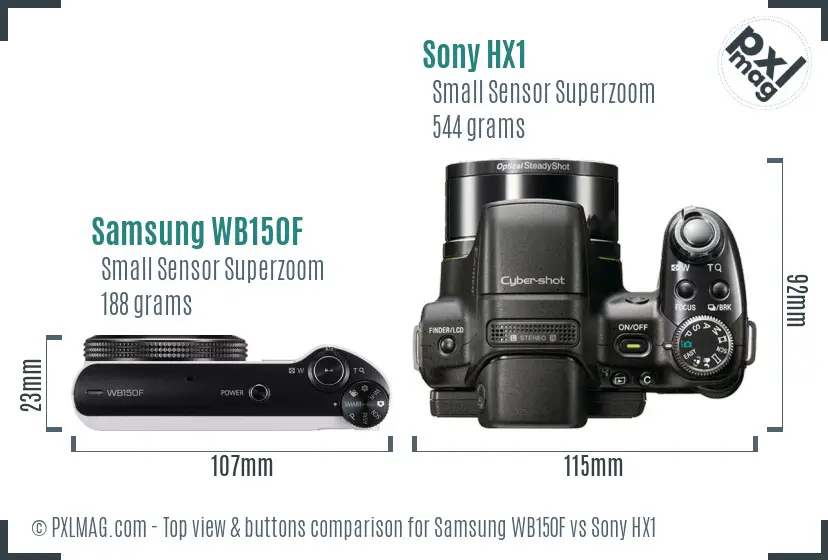 Samsung WB150F vs Sony HX1 top view buttons comparison