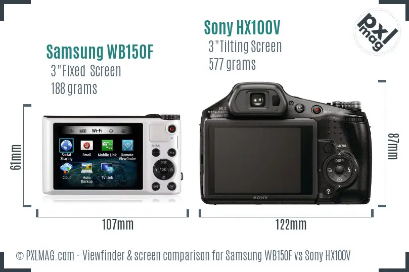 Samsung WB150F vs Sony HX100V Screen and Viewfinder comparison