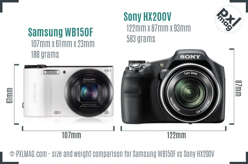 Samsung WB150F vs Sony HX200V size comparison