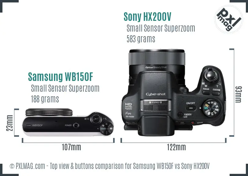 Samsung WB150F vs Sony HX200V top view buttons comparison