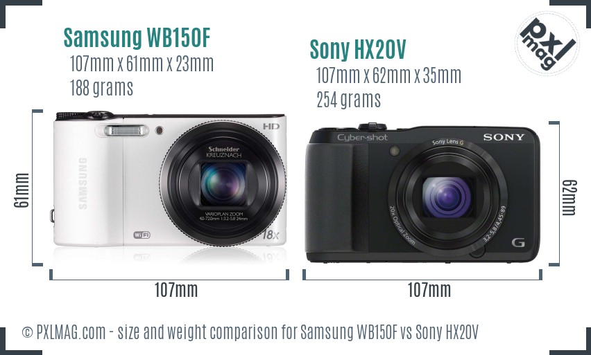 Samsung WB150F vs Sony HX20V size comparison Samsung WB150F vs Sony HX20V size comparison