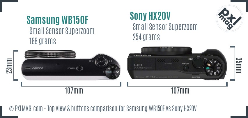 Samsung WB150F vs Sony HX20V top view buttons comparison