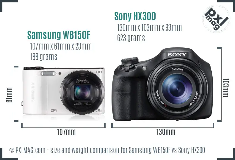 Samsung WB150F vs Sony HX300 size comparison