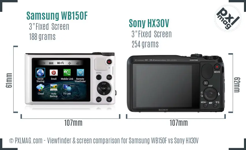 Samsung WB150F vs Sony HX30V Screen and Viewfinder comparison