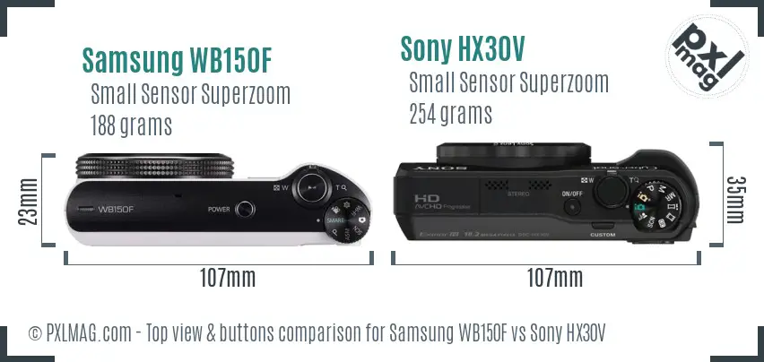 Samsung WB150F vs Sony HX30V top view buttons comparison