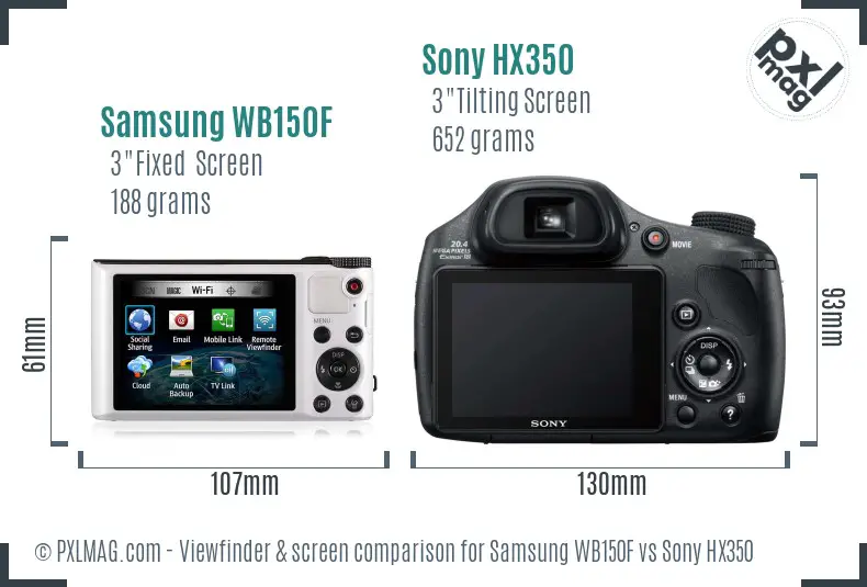 Samsung WB150F vs Sony HX350 Screen and Viewfinder comparison